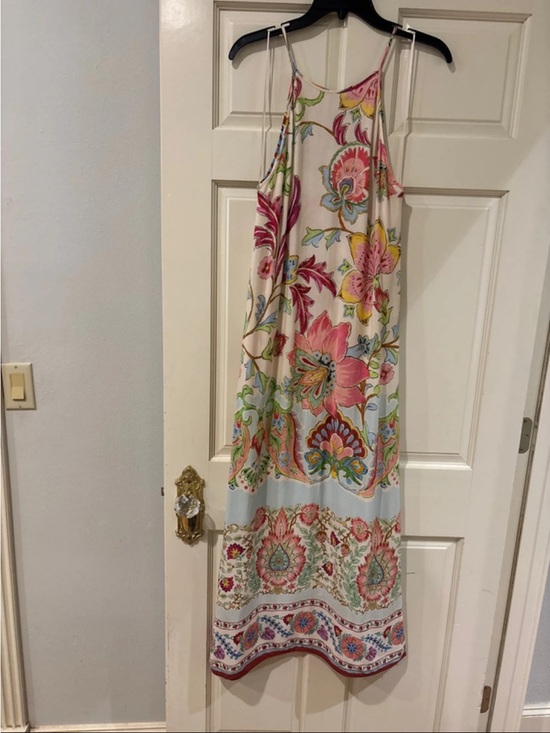 Zara Dresses & Skirts - Zara Cream Maxi Dress with Pink, Green and Blue Floral Print